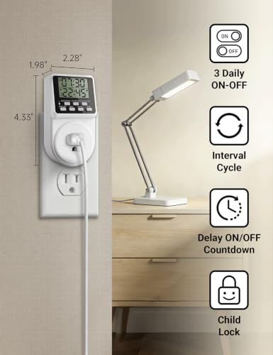 Techbee Digital Infinite Repeat Cycle Intermittent Timer Plug for Electrical Outlet, 24 Hour Programmable Indoor Timed Power Switch with Countdown Delay On and Off (120V, 15A), 1 pack - style: 1 Pack