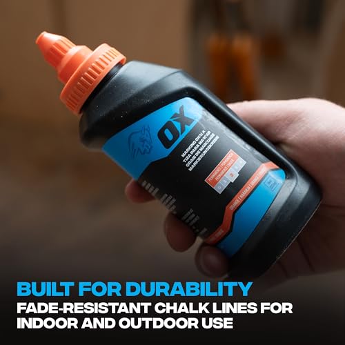 OX Orange Chalk Line Powder 8oz - High Visibility Refill | Weather-resistant marking chalk, high-flow nozzle, leak-proof cap, works on wood, concrete, metal, stone - color: Orange - Hi-Visibility