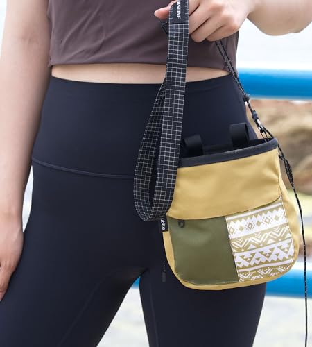 Climbing Chalk Bag, Large Capacity Rock Climbing Chalk Bag for Bouldering, Weightlifting, Gym, Disc Golf & Wall Climbing, Durable Bouldering Chalk Bucket - color: Khaki, size: Small