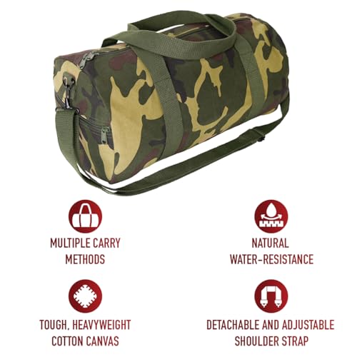 Rothco Heavy-Duty Canvas Shoulder Duffle Bag - Rugged Travel Gym Gear Equipment Bag - color: Woodland Camo, size: 19 Inches
