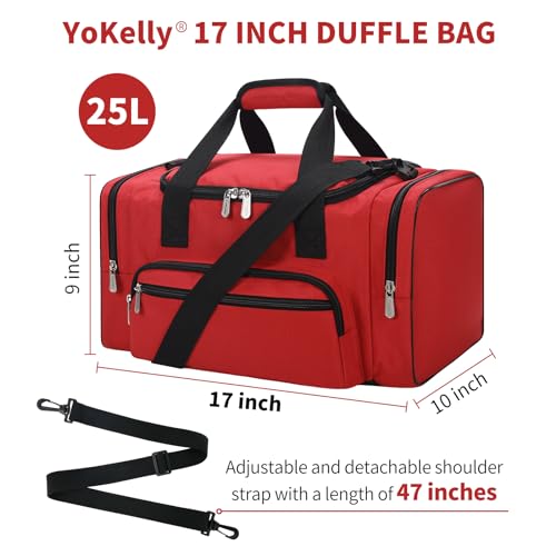 Small Duffel Bag, 17 inch, Red | 25L, Multi Pockets, Carry On, Weekender Bag, Travel Gym Sport, 17x10x9 in - color: Red, size: 17 inch - 1.0