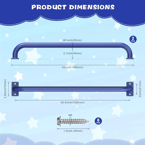 SELEWARE 42" Blue Playground Ladder Handle Metal Playset Handles Grab Bars | 500LB 2Pcs Heavy Duty Steel Kids Playground Handles for Indoor/Outdoor Ladder Handrail Swing Set Treehouse Rock Climbing Wall - color: D: 42"-2 Pcs-blue