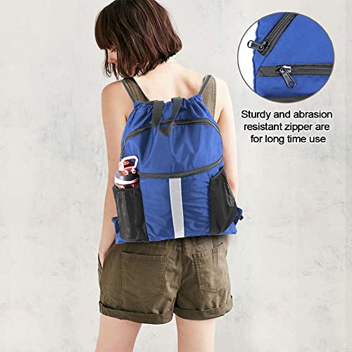 BeeGreen Drawstring Backpack Bag with Shoe Compartment, X-Large Black Gym Sports String Cinch Backpack - color: Royal Blue