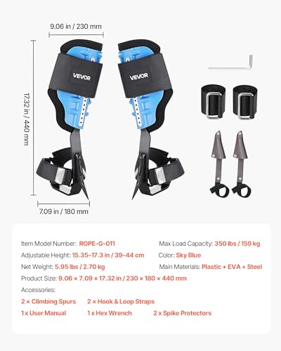 VEVOR Tree Climbing Spikes, 1 Pair Height-Adjustable Climbing Spurs, 350lbs Load Capacity Tree Climbing Gear with Straps, Arborist Equipment for Climbers, Hunting, Fruit Picking - color: Sky Blue