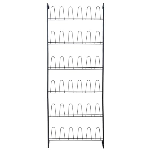 MyGift 70 Inch Black Metal Wall Mounted Shoe Rack with 36 Hooks | Holds 18 Pairs, Efficient Vertical Design, 36 Hanging Points, Slim Profile, Small Space Solution, Easy Access Setup - color: Black (6 Tier, 18 Pairs)