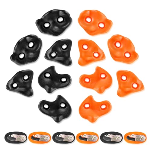 TOPNEW 12 Ninja Tree Climbing Holds for Kids Climber, Orange & Black Tree Climbing Kit with 6 Ratchet Straps for Outdoor Ninja Warrior Obstacle Course Training - style: 12 Pcs Orange & Black 1
