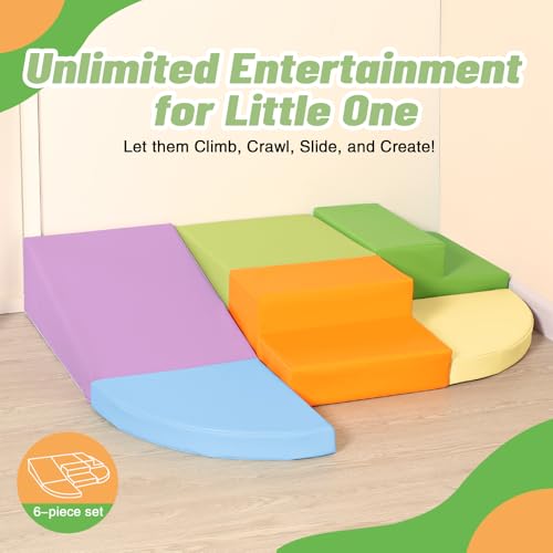 TODIBY 6-Piece Foam Climbing Blocks for Toddlers: Baby Foam Climbing Gym PU Leather Colorful Indoor Toy Building Blocks - style: Macaroon/Orange/Purple