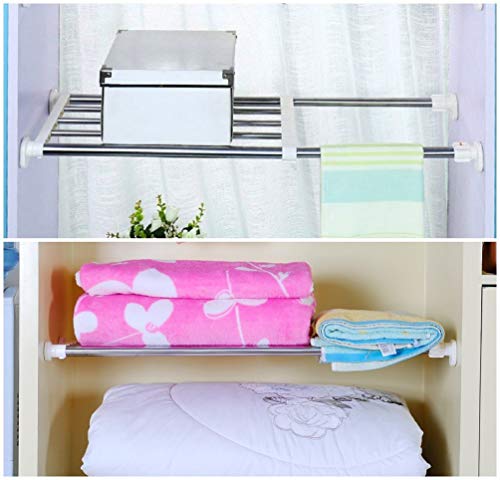 BAOYOUNI Expandable Closet Tension Shelf Rod Organizer Adjustable Storage Rack Heavy Duty Clothes Hanger Metal Space Saving Divider for Bathroom Kitchen Cupboard Wardrobe Bookshelf 32''-46'', Ivory | Adjustable Wardrobe Divider Rod,Space Saving Clothes St