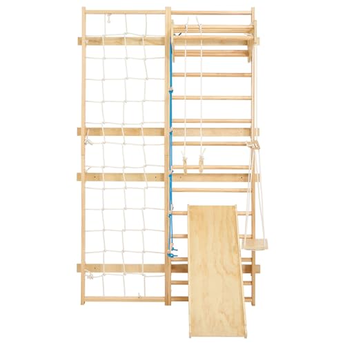 VEVOR Swedish Ladder Wall Gym, 8-in-1 12-Level Solid Wood Gymnastic Stall Bars for Kids Adults, 220LBS Indoor Jungle Gym Playset with Climbing Board, Gym Rings, Pull-Up Bar, Wall Ladder, Slide, Swing - style: 12-Level 8-in-1