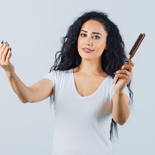 Boar Bristle Teasing Brush for Slick Back Hair, Hair Teasing Brushes for Women Styling Brush with Wooden Rat Tail Handle for Edge Control, Backcombing, Thin Thick Curl Training to Create Volume Smooth