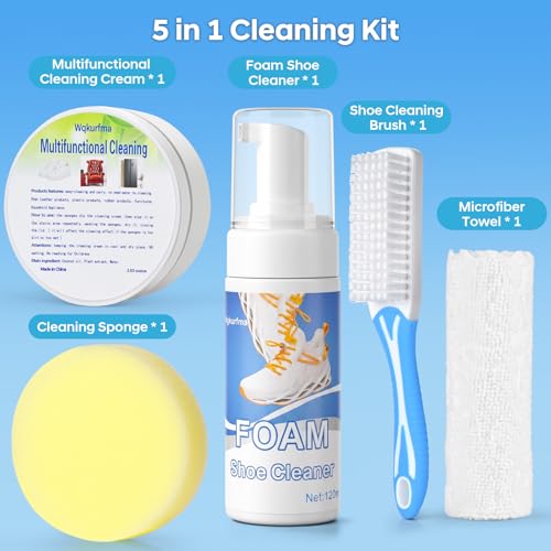 2PCS Shoe Cleaner,Portable Shoe Cleaning Kit for Travel,Business Trips,Gym | Deep Cleaning Shoe Sole Cleaner,13.1 OZ Foam Sneaker Cleaning Kit with Brush Towel Sponge,Sneakers Cleaner for White Shoes