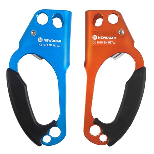 NewDoar UIAA & CE Certified Hand Ascender Rock Climbing Tree Arborist Rappelling Gear Equipment Rope Clamp for 8~13MM Rope - color: Orange-Left+Blue-Right