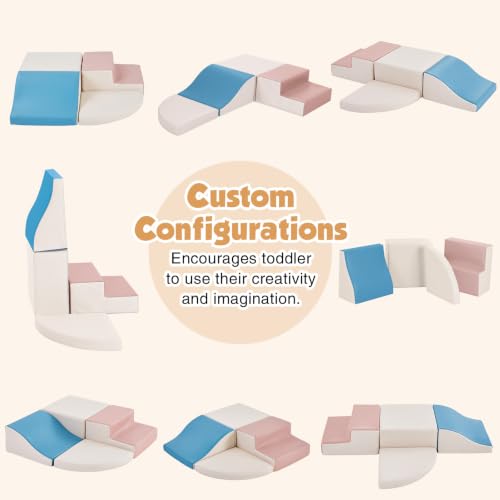 TODIBY 4-Pieces Climbing Toys for Toddlers: PU Leather - Soft Play Climbing for Toddlers - Foam Climbing Blocks for Crawling and Sliding Indoor Playground for Kids(Blue Pink) - style: Blue Pink