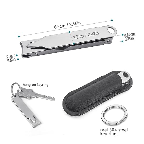 Ultra Thin Portable Fingernail Clipper Small Pocket Folding Nail Clippers, Wide Jaw Cutter with Keychain Curved Trimmer, Flip Open Brushed Finish (Small-Brushed) - size: Small