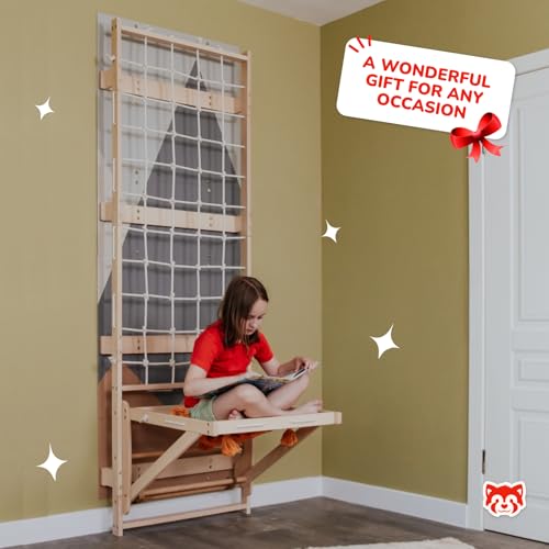 Wood And Hearts Indoor Rope Climbing Wall for Kids Active Play - Wooden Rope Wall with Sit-Up Bar & Decorative Panels for Playroom (Climbing Module 3, Sit-Up Bar) - size: Climbing Module 3