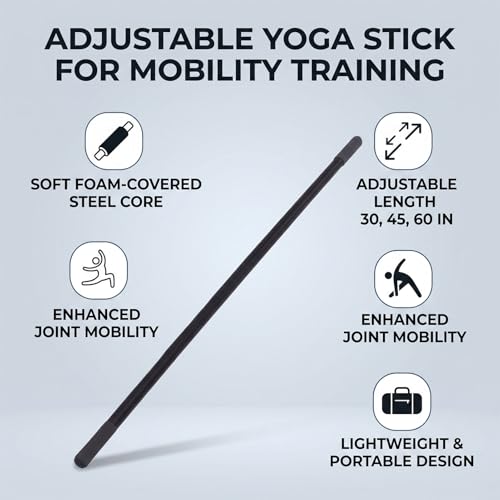 Yinhing Adjustable Yoga Bar Yoga Stick Exercise Stick 3 Lengths 30 45 60 Inches Full Foam Sleeve Steel Core for Stretching Mobility Pilates Flexibility Training