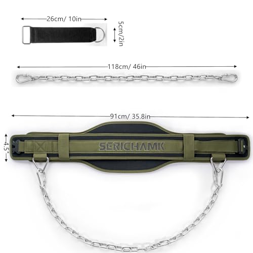 Weighted Dip Belt for Weight Lifting - 46" Pull Up Belt With Chain & Loading Straps - color: Green