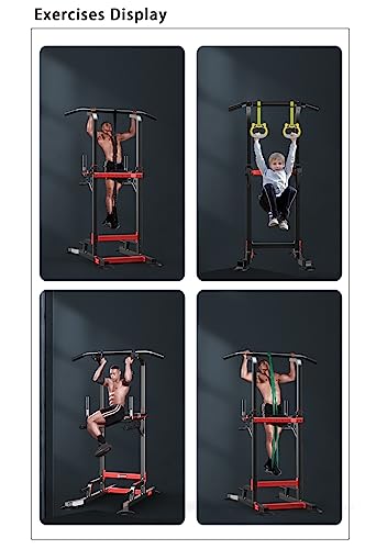 Power Tower Dip Station Pull Up Bar - Multi-Purpose Home Gym Equipment with Adjustable Height and Non-Slip Foot Pads - 330lbs/150kgs Capacity - color: Black (Upgraded Model)