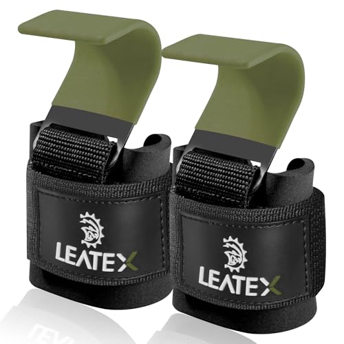 Weight Lifting Hooks (Pair) for Deadlifts, Pull Ups, Rows & Shrugs - Anti-Rip Nylon Strap Hand Grips with Thick Wrist Padding - Heavy Duty Wrist Straps for Weightlifting & Gym Workouts - color: Green Black