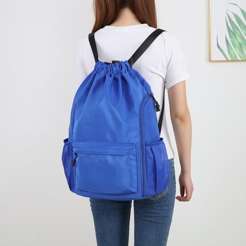Valleycomfy Waterproof Drawstring Gym Backpack Bag for Men & Women Blue | Sports Gym Bag with Side Pocket - color: A-blue