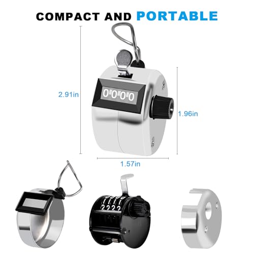 Clicker Counter, Metal Budget Hand Tally Counter, 4-Digit Pitch Mechanical Handheld Pitch Clicker Palm Counter for Row, Lap, Counting, Knitting - color: 2pc silver green