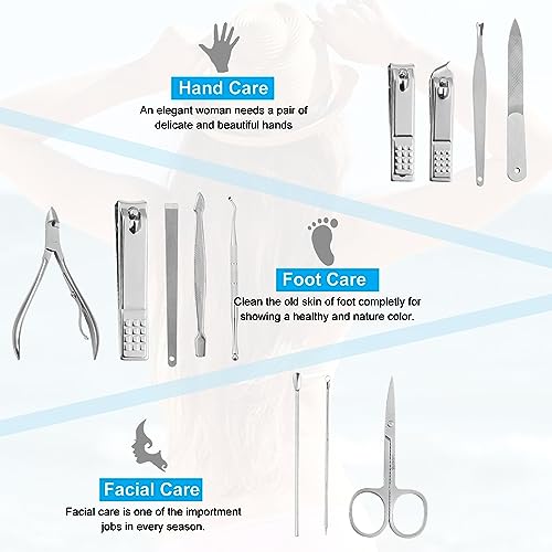 Manicure Pedicure Set - Nail Clippers Toenail Clippers Kit,Professional Manicure Kit Pedicure Kit,Nail Care Kit with,Travel Case, Set of 12 - color: Black