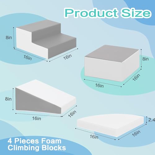 TODIBY Foam Blocks Climbing for Kids: Toddler Toys for Indoor and Outdoor Fun - Soft PU Leather Play Structure for Crawling and Sliding - Ideal for Playhouse and Play Gym Activities - style: Grey/White