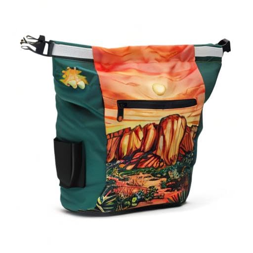 Rock Climbing Chalk Bucket | for Bouldering Gym & Outdoor Use | Durable Hook & Loop Closure, 2 Zippered Pockets, Easy-Carry Handle - style: Hueco Tanks