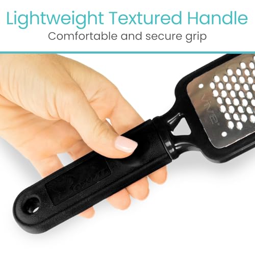 Vive Foot File (3 Pack) - Feet Scraper for Dead Skin - Heel Grater, Callus | Remover Scrubber Tool, Rasp for Cracked Heels - Stainless Steel Pedicure Filer for Men & Women - Use on Wet or Dry Skin
