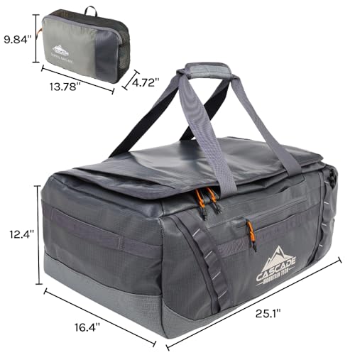 Cascade Mountain Tech 60L Duffle Bag, Convertible Travel Duffel Bag for Men Women, Water Resistant & Tear Resistant - color: Lava Smoke Grey