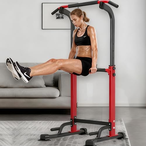 Power Tower Pull Up Bar Station, Pull Up Rack Dip Station for Home Gym, Height Adjustable Home Strength Training Fitness Workout Equipment for Beginners Under 6 Feet Tall