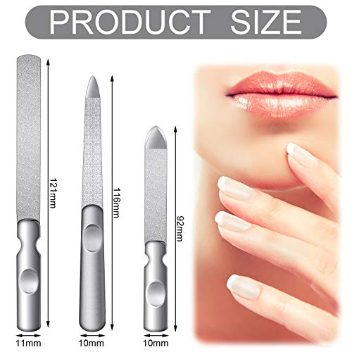 3 Pcs Stainless Steel Nail Files Kit with Leather Case, Double Sided Metal Nail Files with Anti-Slip Handle for Women and Men, Metal File Buffer Manicure Pedicure Tools for Fingernail Toenail(Black) - color: Black