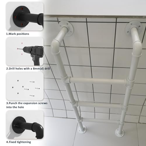 Wall Mounted Metal Step Ladder for Home Loft, White Wrought Iron Basement Window Well Egress Ladder Strong Bunk Bed Climbing Ladders with Kit, 100-300cm(131cm/52in) - size: 131cm/52in