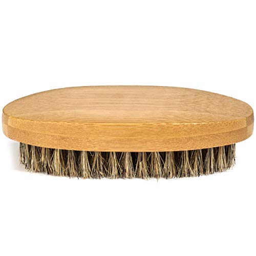 GranNaturals Military Style Boar Bristle Hair Brush for Men and Boys - Palm Size Hairbrush and Beard Brush for Grooming Thin, Fine, Facial and Short Hair - Soft Bristle Slick Back & Smoothing