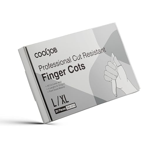 COOLJOB 20-Pack A5 Cut Resistant Finger Cots Full Coverage, Set of 4 - Reusable Anti-Slip Snug-fit Design, Conforms to Men Women Fingers for Work, Kitchen, Garden, Sculpture, Picking, Pruning, L/XL - size: Large/Xlarge