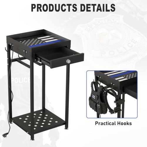 Police Gear Rack with Built-in Power Strip, Tactical Gear Organizer Stand for Duty Belt, Police Vest, Body Armor, Plate Carrier, Helmet Storage, Heavy Duty Gear Rack - size: Freestanding w/Combination Lock