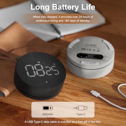 AVINIA Desk Timer for Productivity Magnetic Digital Kitchen Timer Rechargeable Fabric Mesh Cover 99 Mins Countdown/Count Up Stylish Efficana Konah Home Timmer for Cooking (Fabric Gray) - color: Fabric Gray