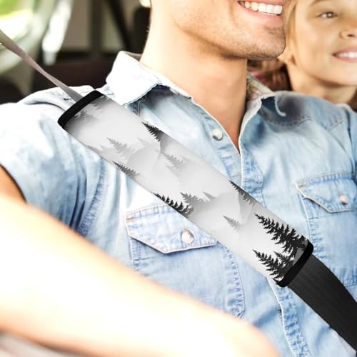 Breathable Car Seat Belt Pad for Girls And Boys, Stroller Pushchair High Chair, 2PCS Grey Rustic Woodland Pine Tree Jungle Smoky Mountain Retro Natural Shoulder Harness Cover Easy Install (No Tool) - color: Pattern 368