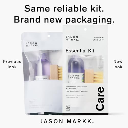 Jason Markk Essential Kit, Shoe Cleaner, 2-Piece Set, Deep Cleaning Solution & Durables Brush, Sneaker Care, Ideal for Footwear, Safe for Midsoles, Full-Grain Leather, Rubber, Plastic, and More, 4oz