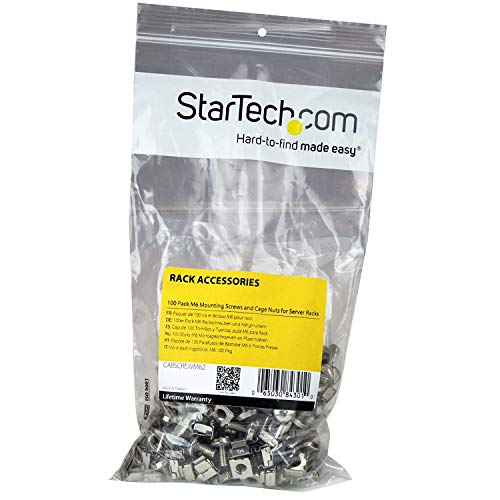 StarTech 100-Pack M6 12mm Screws & Cage Nuts Kit with Tool, Nickel-Plated | Hardware mounting kit for 19in and 10in server racks, Cabinets, Enclosures, GSA Schedule - color: Silver, size: 100-pack, style: Screw & Cage Nut