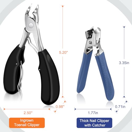 Toenail Clippers for Thick Toenails, DRMODE Heavy Duty Toe Nail Clippers for Thick Ingrown Nails for Seniors with Wide Opening, Professional Fingernail Clipper Nail Cutter Trimmer for Men with Catcher - style: 2PCS Toenail Clippers