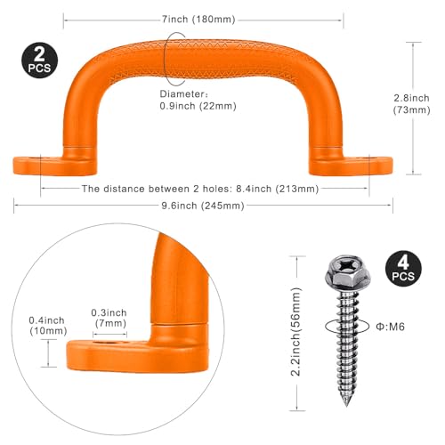 Dolibest 2-Pack Safety Handles for Swing Sets & Playsets - Monkey Bars with Anti-Skid Grip & Finger Indentations, Plastic Grab Handles, Easy Mounting for Climbing Frames, Playhouses, Treehouses - color: Orange-2pcs