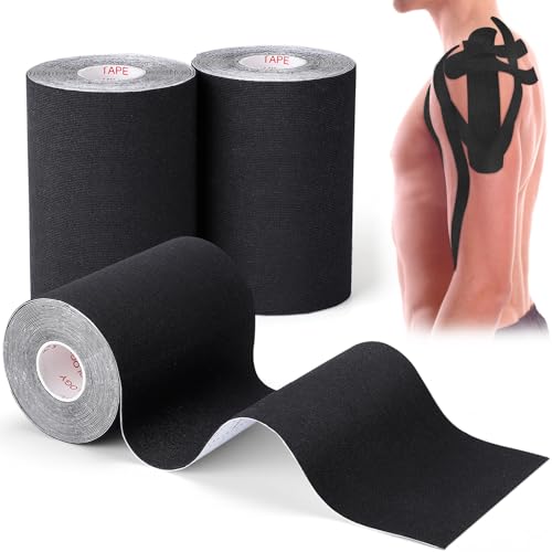 3 Pack Wide Kinesiology Tape, 4in x 5.5yd Athletic Tape, Black - color: Black 4in