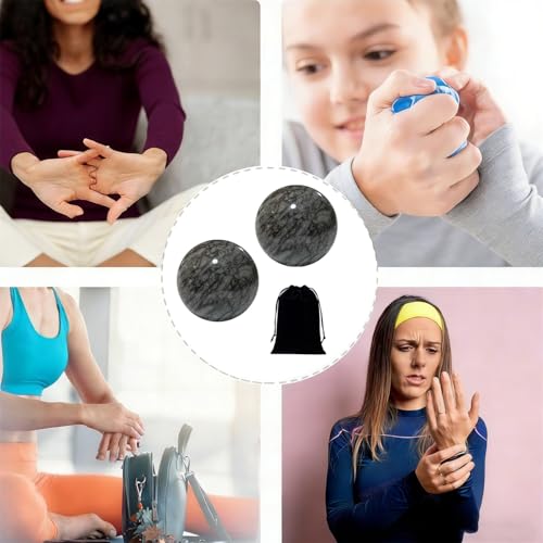 Baoding Balls Hand Therapy Balls, Dark Grey, 1.57 inch, 2 Pack | Stress Relief, Hand Exercise, Arthritis, Chinese Massage Ball Set, Storage Bag Included - color: Dark Grey, size: Medium-1.57"