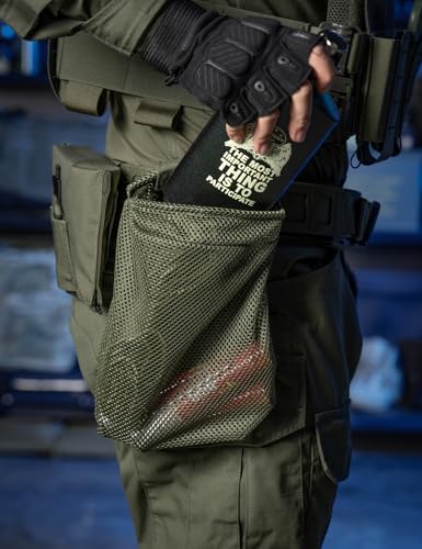 IDOGEAR Tactical Dump Pouch with Adjustable Metal Strip Closure Foldable Mesh Pouches MOLLE Utility Bag Mag Recovery Holster Tactical Belt Vest Backpack Accessories - color: Ranger Green