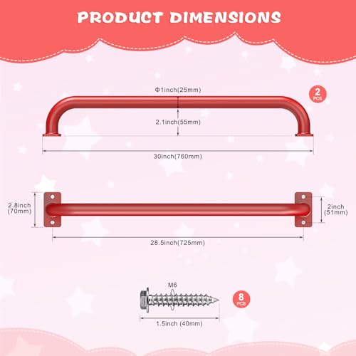 SELEWARE 30" Red Playground Ladder Handle Metal Playset Handles Grab Bars | 500LB 2Pcs Heavy Duty Steel Kids Playground Handles for Indoor/Outdoor Ladder Handrail Swing Set Treehouse Rock Climbing Wall - color: D: red-30"-2 Pcs