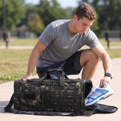 50L Tactical Gym Bag for Men and Women with Shoe & Laptop Compartment | Extra Large Duffle Bag, 3-in-1 Travel Sports Duffel Bags MOLLE Weekender Overnight Bag for Gym, Travel, Black CM - color: Black CM