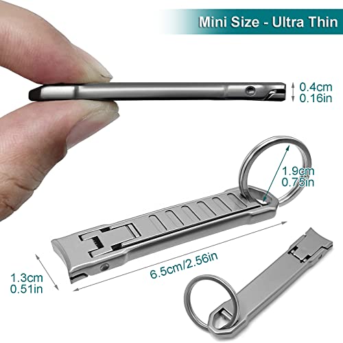 Nail Clippers for Natural Finger Nails Ultra Thin Mini Travel Portable Folding Wide Jaw Cutter with Glass Nail File Curved Trimmer for Fingernail Toenail, with Keychain(X021DB-S) - size: Mini