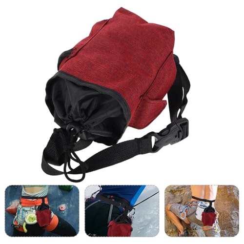 GARVALON Chalk Bag for Climbing and Bouldering with Zipper Storage Pocket, Canvas Rock Climbing Gear Accessory, Burgundy Waist Pouch for Gymnastics and Weightlifting
