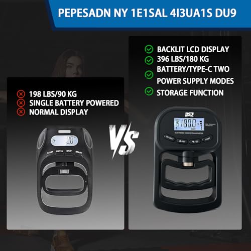 Hand Grip Strength Tester Trainer, 396lbs/180kg Hand Grip Dynamometer with LCD Display, Ideal for Sports, School, and Home Use(Battery Version)